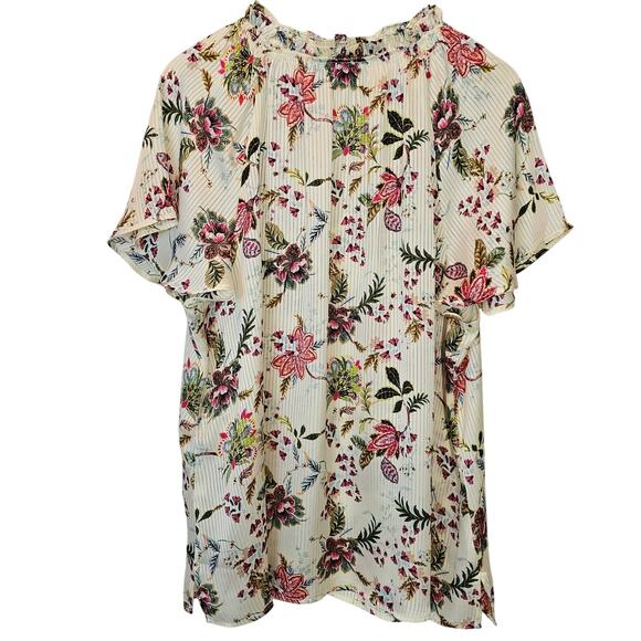 Lane Bryant Swing Cap-Sleeve Ruffle Cream Floral Shadow Stripe Blouse Size 18/20 - Picture 7 of 14